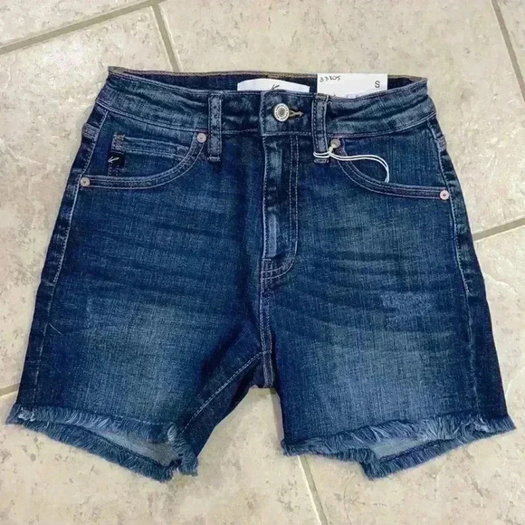 High rise frayed stretch denim shorts - Picture 2 of 4